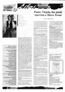 La pagina di Sipario, novembre 1997, con l'intervista a Marco Tornar